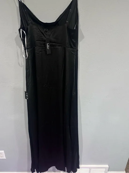 Lulu's Black Satin Cowl Neck Maxi Slip Dress - Picture 5 of 8